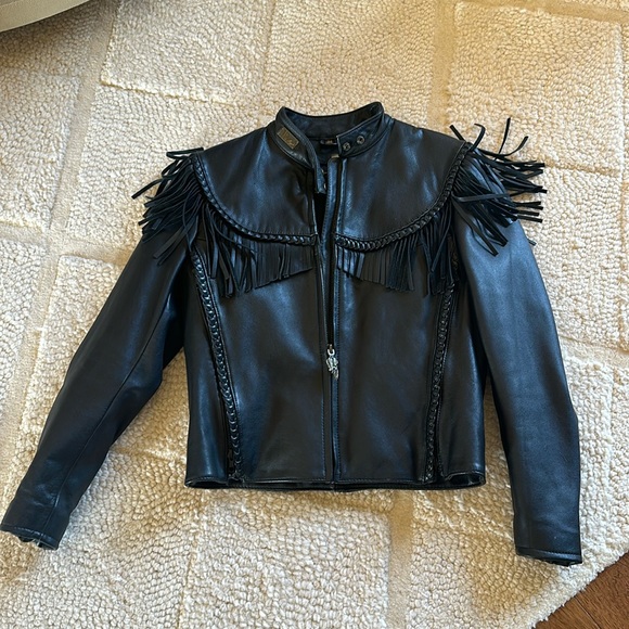 Harley Davidson Willie G leather jacket with fringe, size 34W - Picture 1 of 11